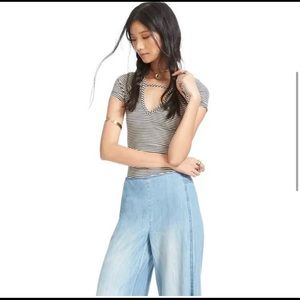 Free people frenchie striped cutout shirt size small